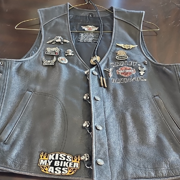 Black Leather Vest with Patches
